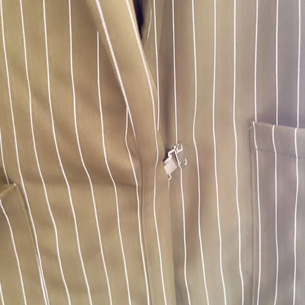 Olive Pinstripe Women's Trench Coat - Picture 5 of 6